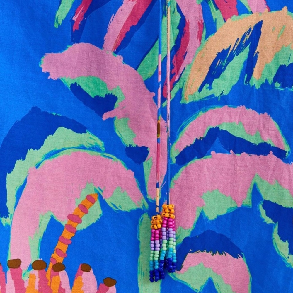 NWOT Farm Rio | Painted Jungle Midi Sun Dress | Blue - Picture 6 of 7